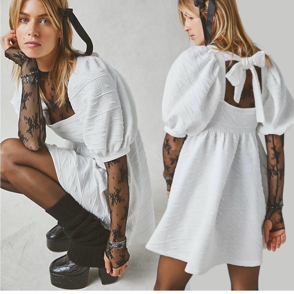 NWT Free People Coquette Babydoll White Violet Mini Dress